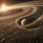 Representação artística de um exoplaneta gigante em formação dentro do disco de gás e poeira de sua estrela
