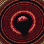 Representação abstrata de um sistema planetário em formação, com anéis luminosos ao redor de um ponto central